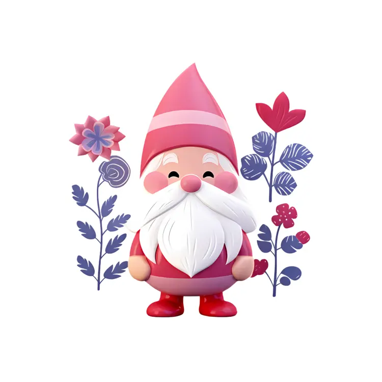 Cute Pink Gnome with Flowers