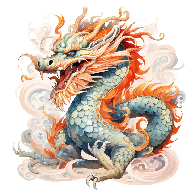 Blue Dragon with Fiery Mane