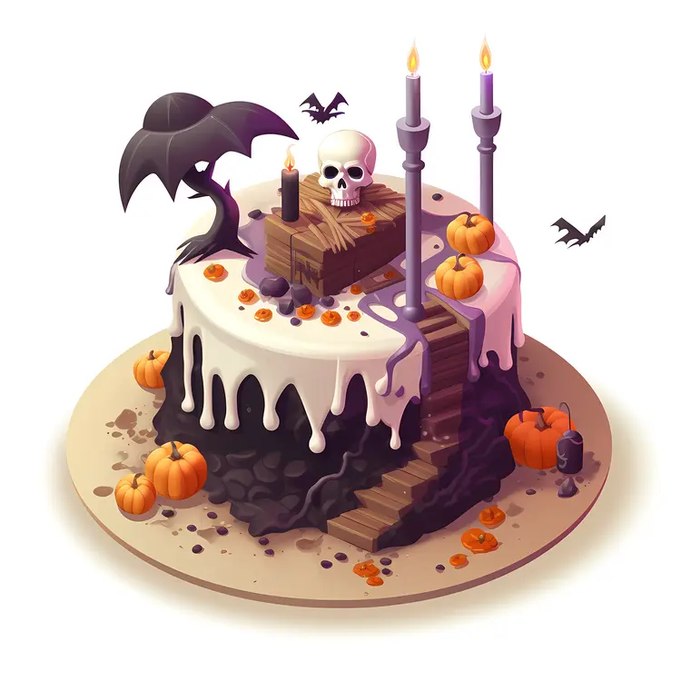 Halloween Cake with Stairs and Pumpkins