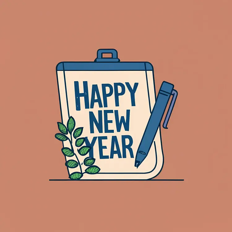 Minimalist Happy New Year Greeting with Clipboard and Pen