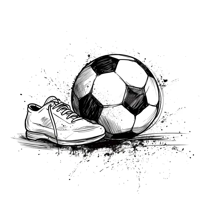 Black and White Soccer Ball and Shoe Sketch