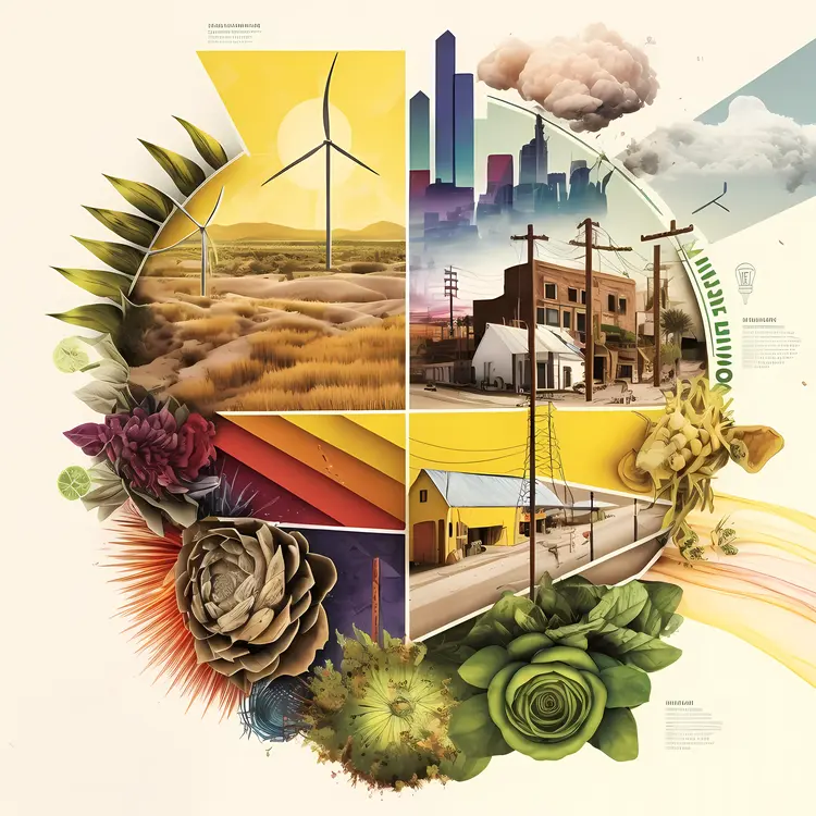 Wind turbines and cityscape in a sustainable environment