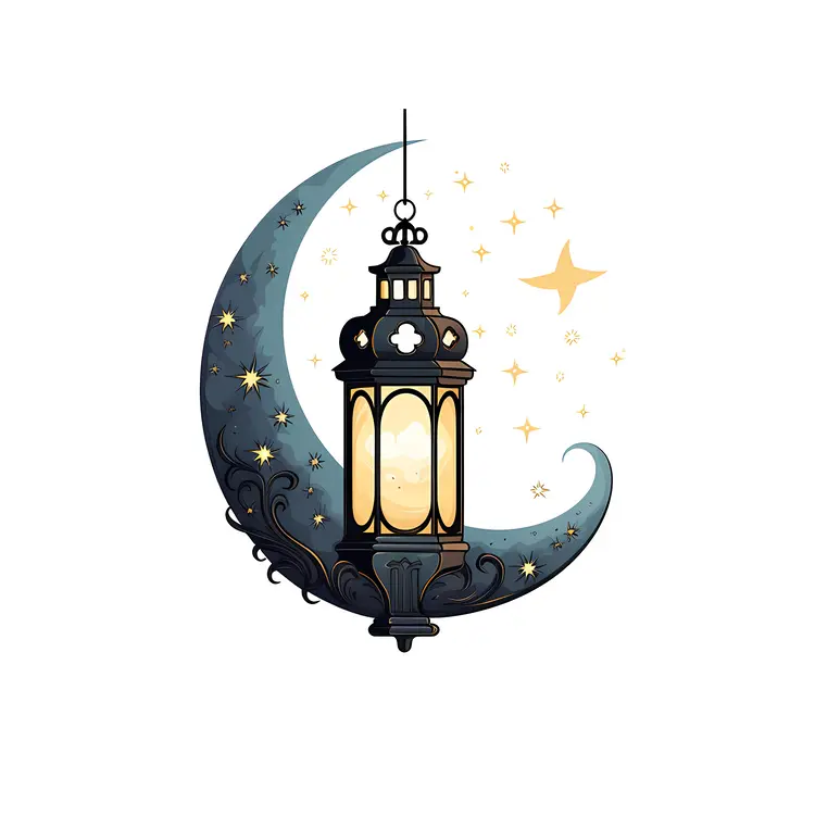 Stylish Lantern with Crescent Moon and Stars