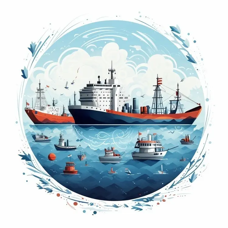Large Ship with Boats in the Sea