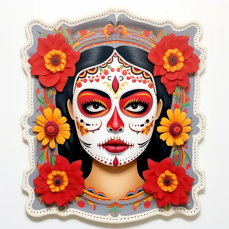 Colorful Sugar Skull with Flowers for Day of the Dead Celebration