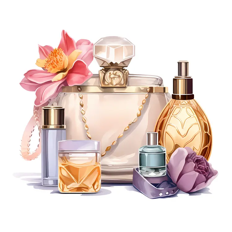 Elegant Perfume Bottles with Floral Arrangement