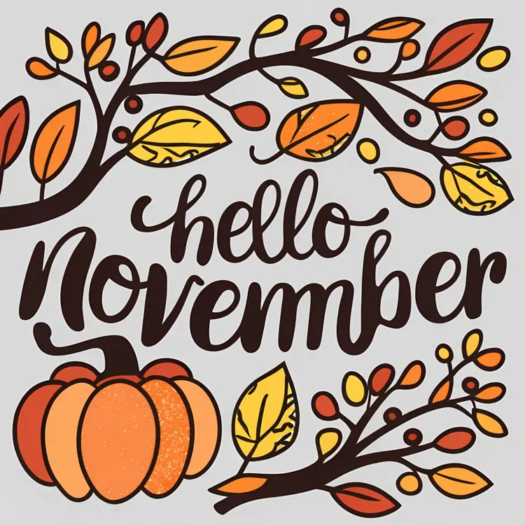 Hello November with Pumpkin and Branches