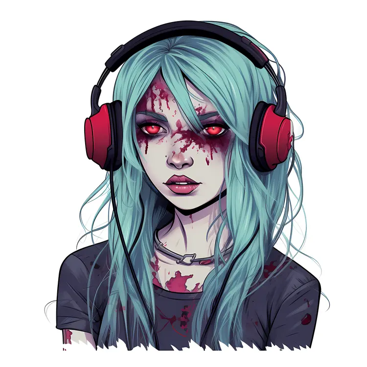 Zombie Girl with Headphones for Halloween