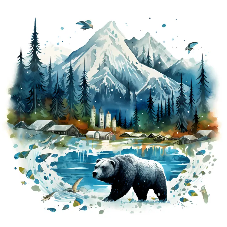 Bear in Mountainous Forest Landscape