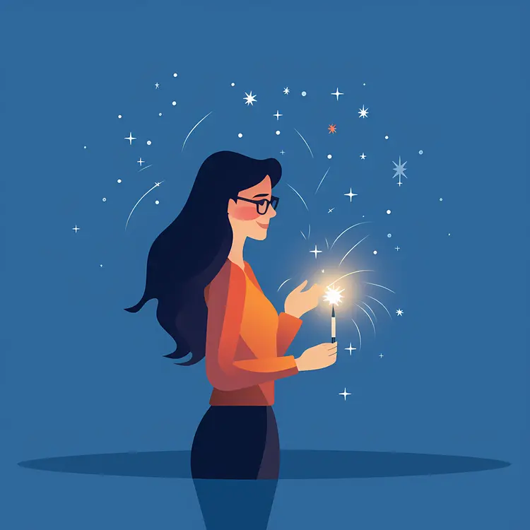 Woman with Glasses Holding Sparkler