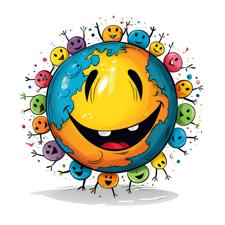 Happy Earth Cartoon with Faces