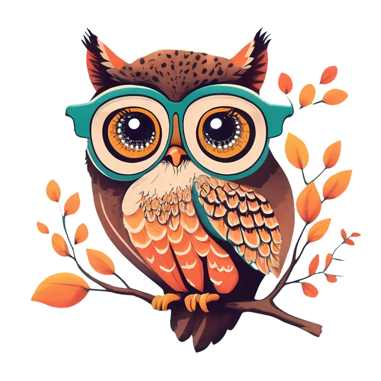 Owl with Glasses on Branch