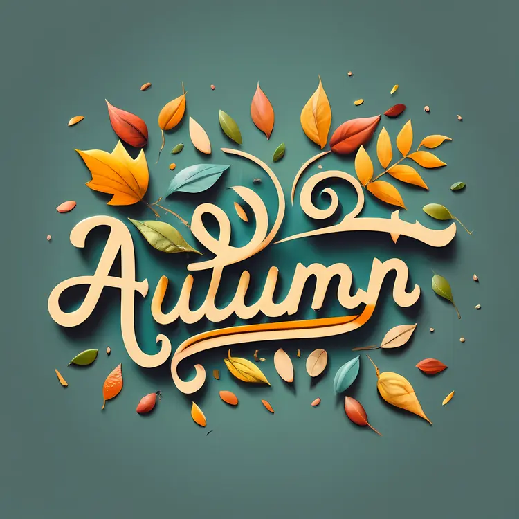 Autumn Text with Colorful Leaves