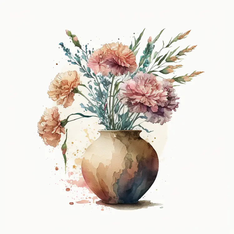 Watercolor Vase with Flowers Illustration