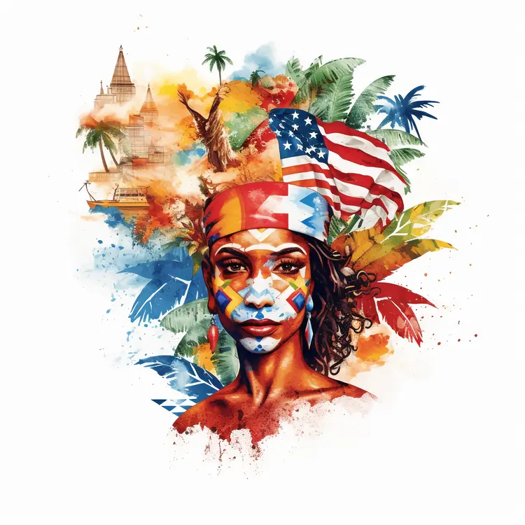 Woman with Colorful Face Paint and American Flag
