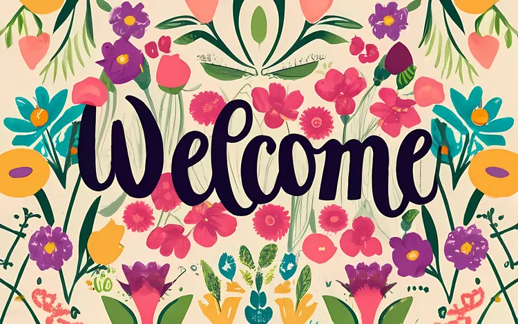 Welcome Text with Floral Illustration