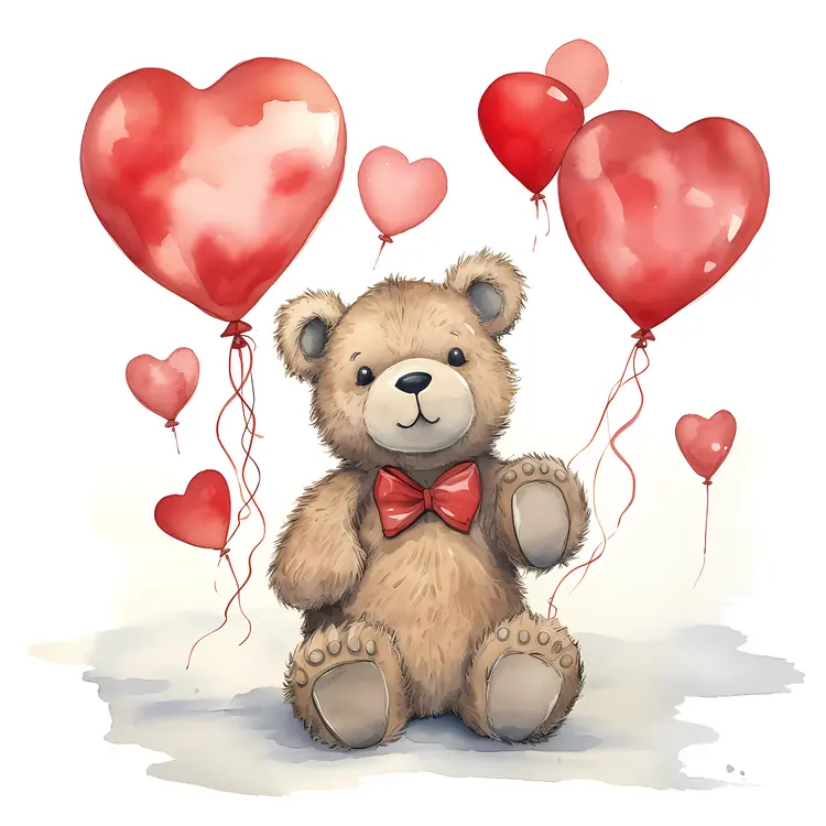 Cute Teddy Bear with Heart Balloons for Valentine's Day