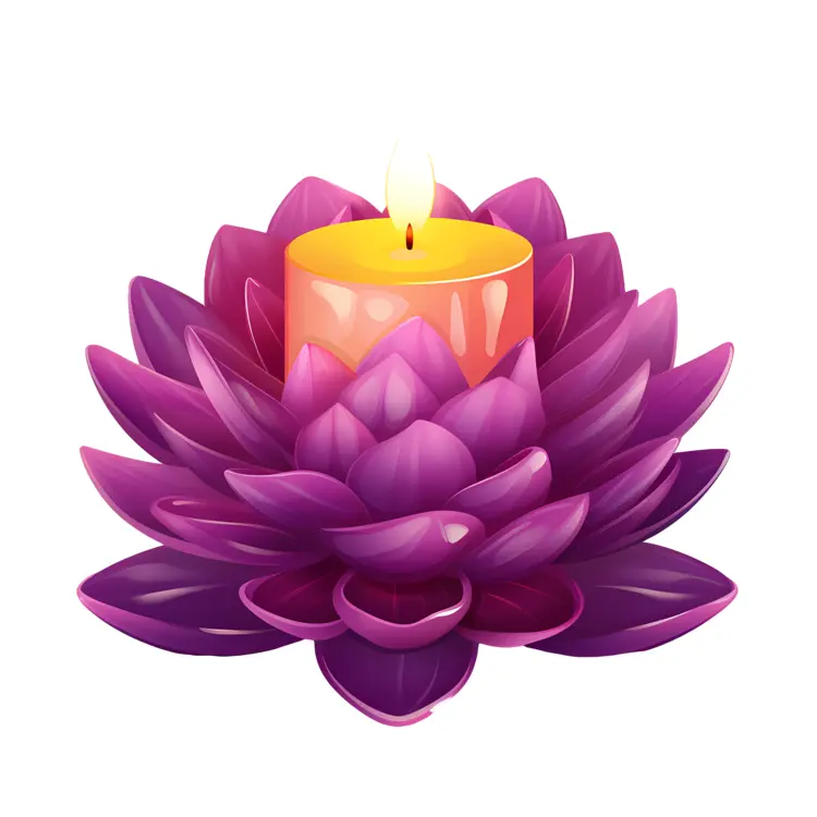 Purple Lotus Candle with Flame