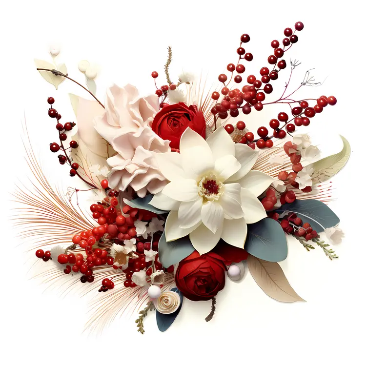 Delicate White and Red Floral Arrangement with Berries