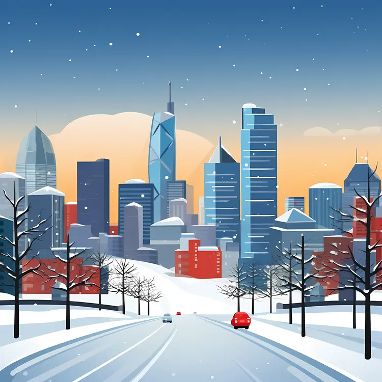Winter Cityscape with Road