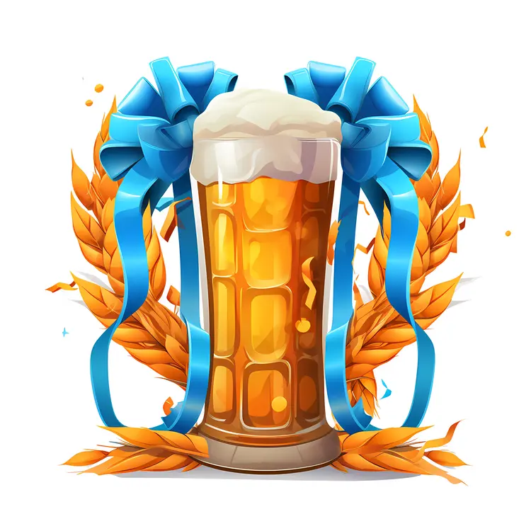Festive Beer Mug with Blue Ribbons for Oktoberfest