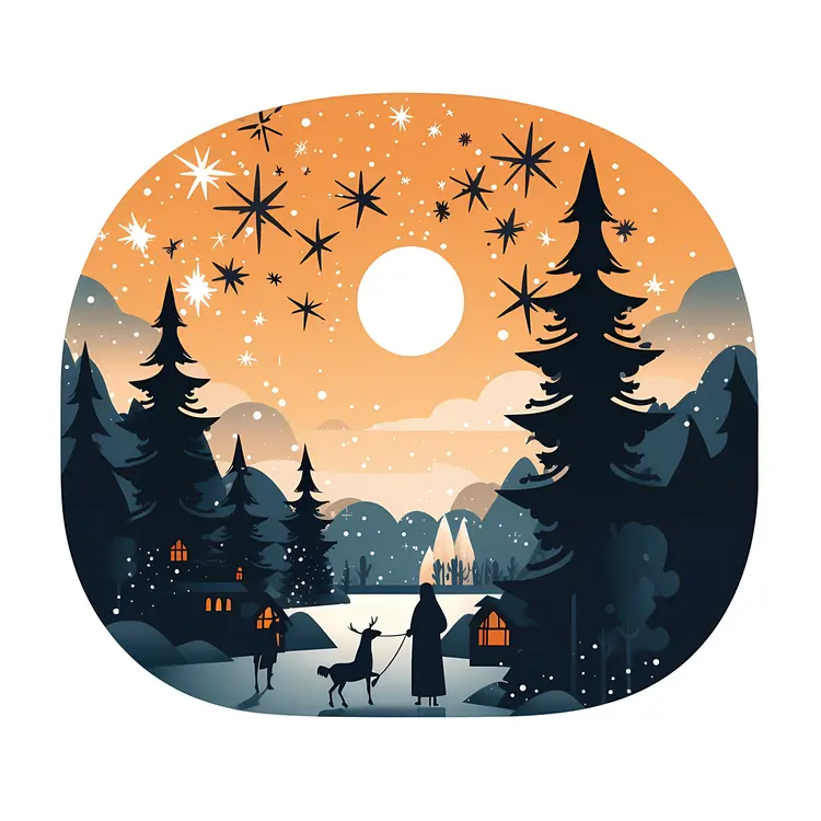 Snowy Forest with Reindeer and Lanterns