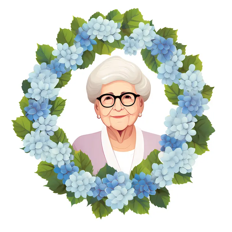 Elderly Woman Portrait with Floral Wreath