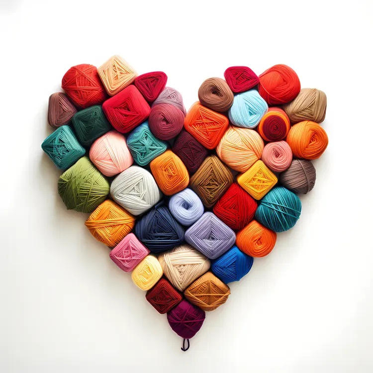 Colorful Yarn Heart with Skeins and Balls