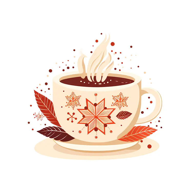 White Cup with Autumn Leaves and Steam