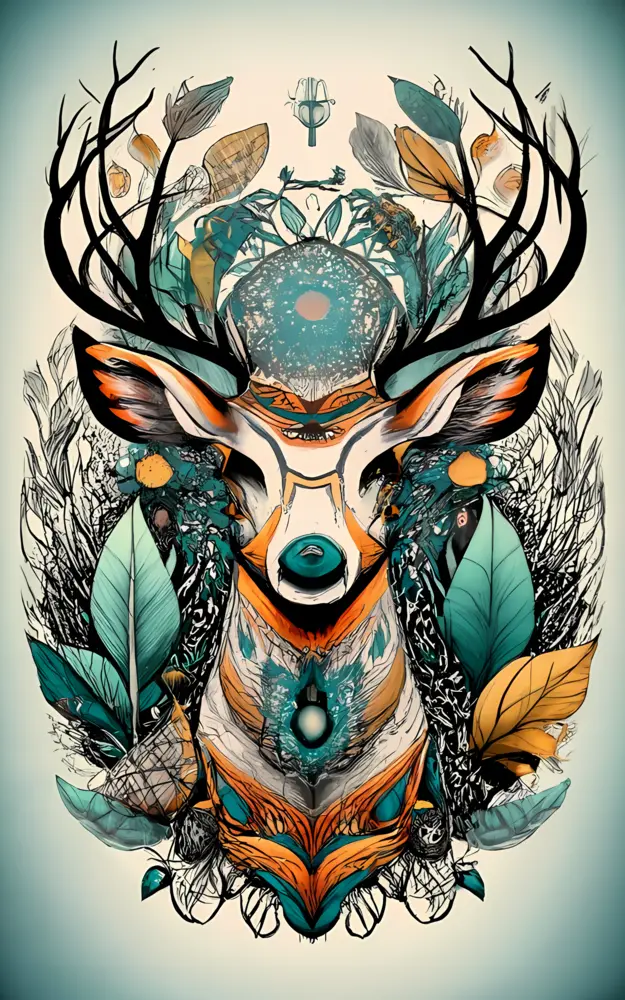Artistic Deer with Vibrant Antlers