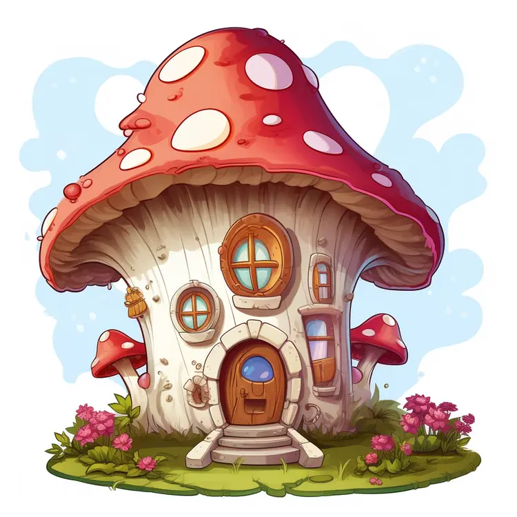Whimsical mushroom house in a fantasy setting
