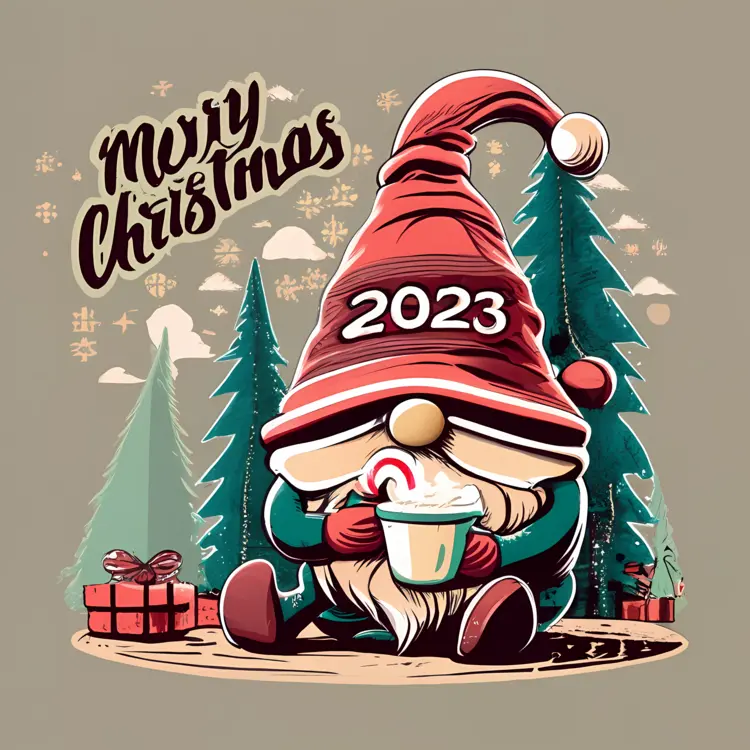 Christmas Gnome with 2023 Hat and Tree