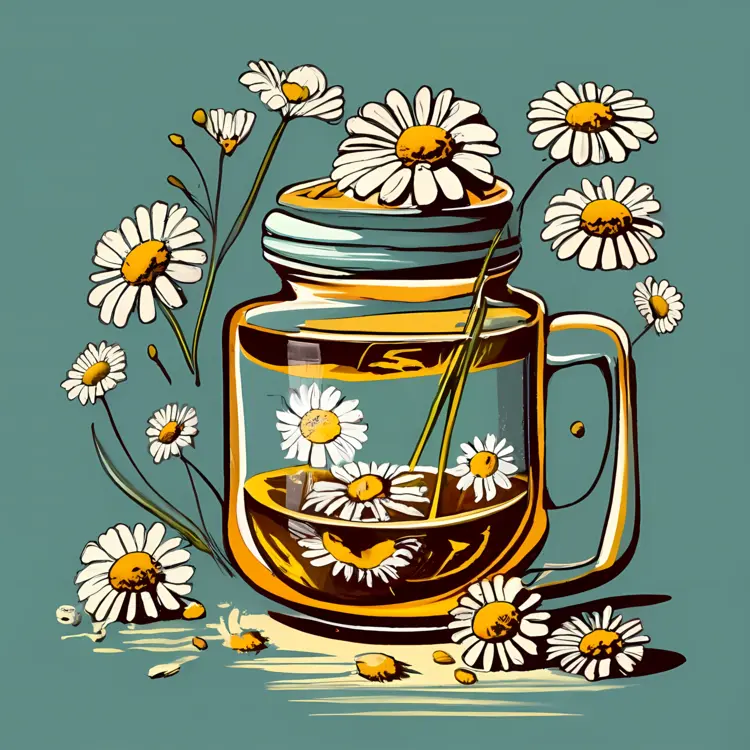 Chamomile Tea in a Jar with Flowers