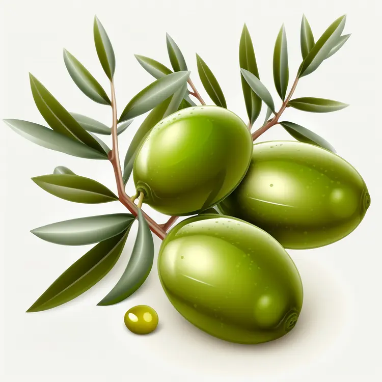 Fresh Green Olives on Branch