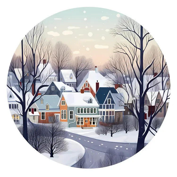 Snowy Village in Winter