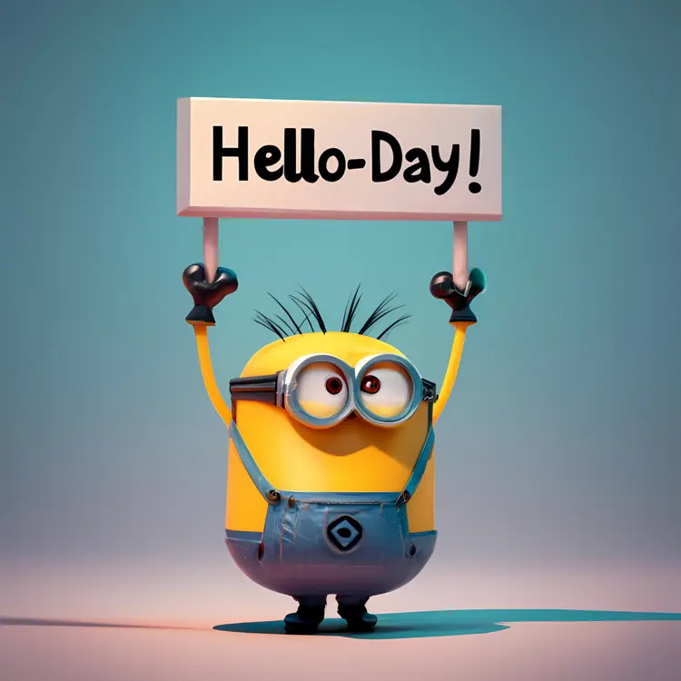 Minion Holding 'Hello-Day' Sign