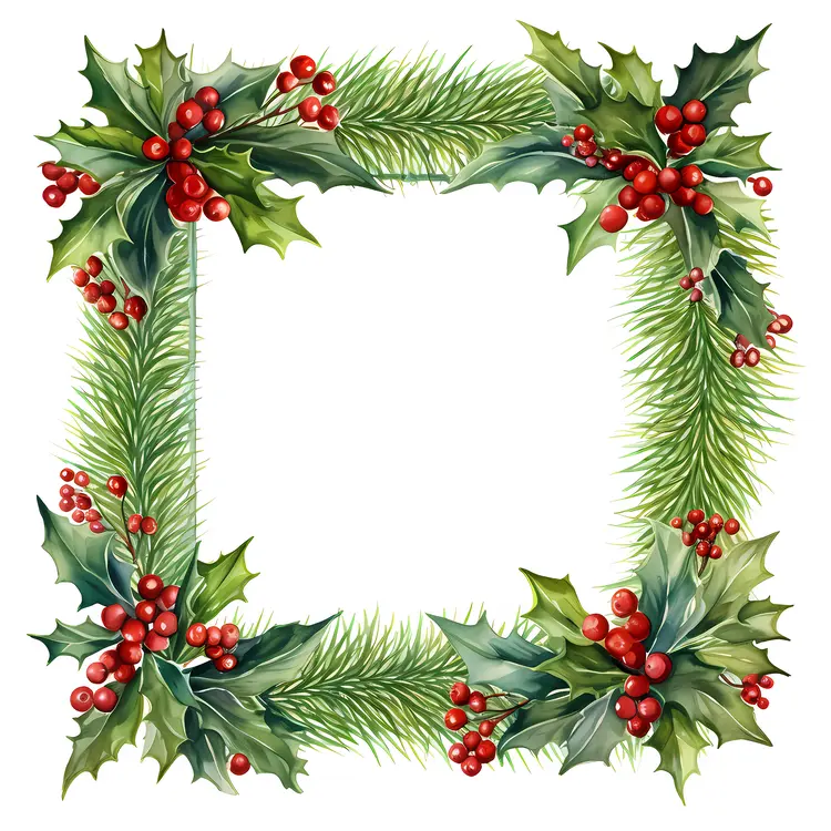 Christmas Floral Frame with Holly and Berries