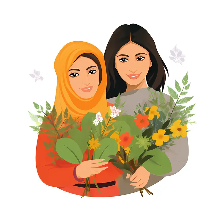Smiling Women Holding Flower Bouquets