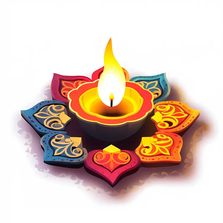 Colorful Diya with Decorative Pattern for Diwali