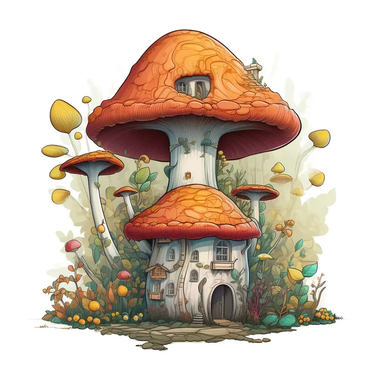 Whimsical mushroom house in a fantasy setting