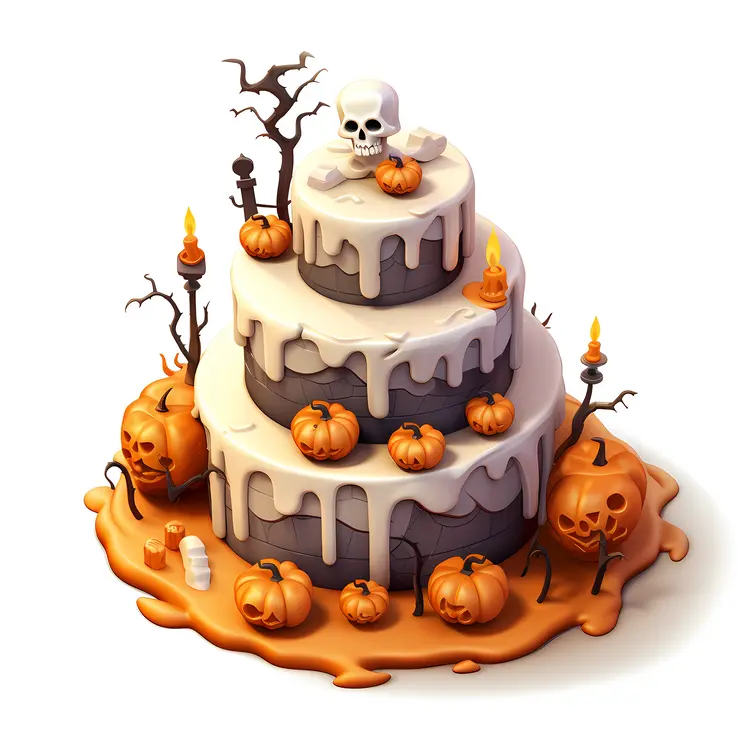 Halloween Cake with Pumpkins and Skulls