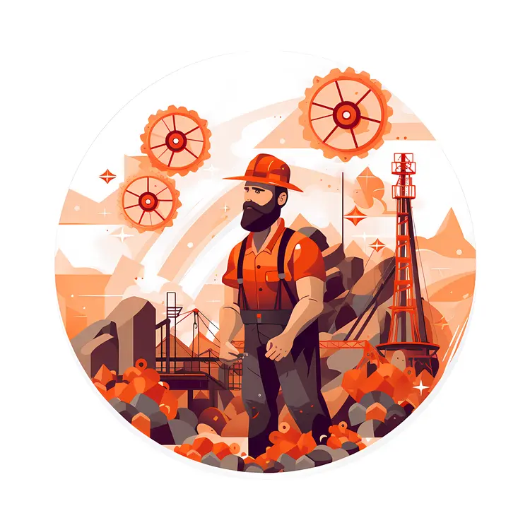 Miner with Tools in a Mining Area