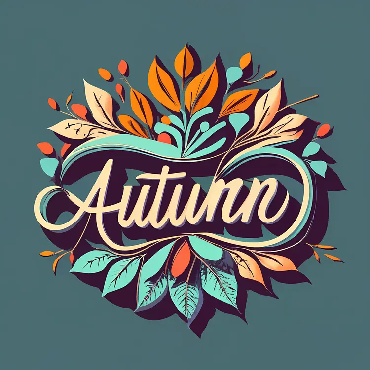 Autumn Text with Vibrant Leaves