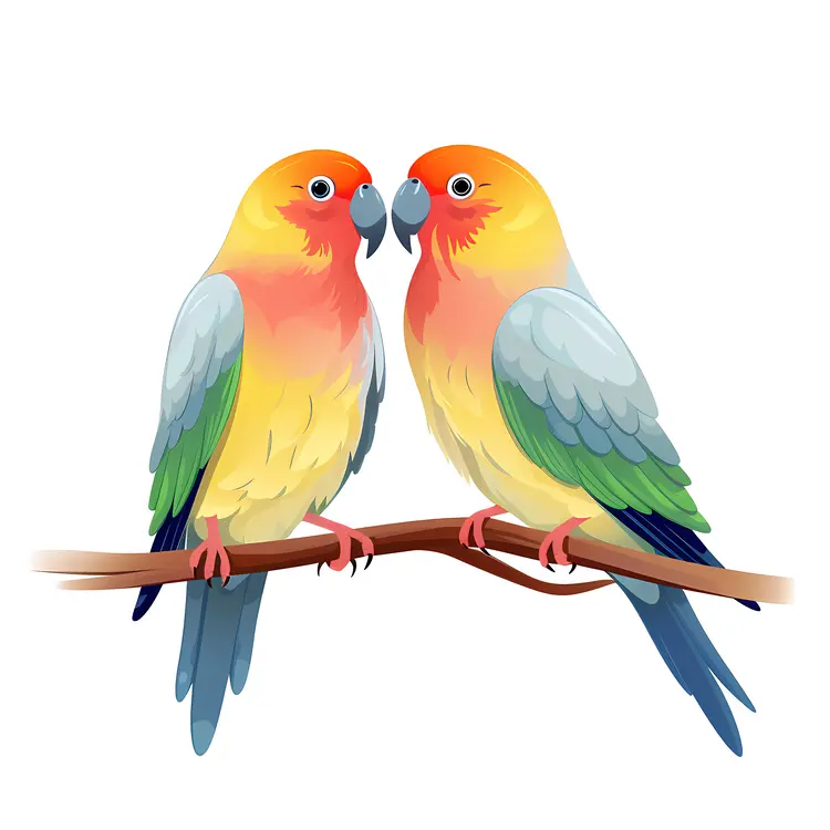 Colorful Parrots on a Branch