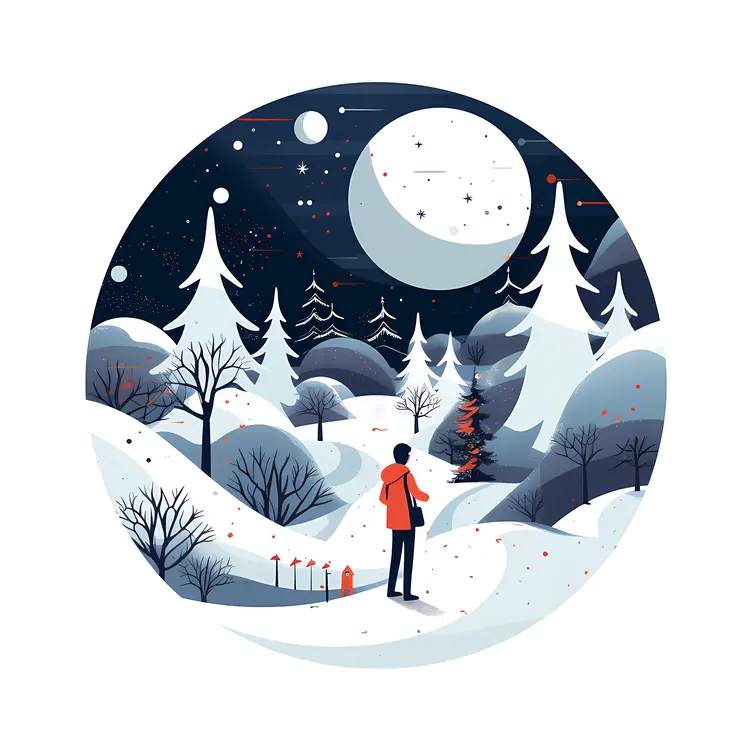 Person Walking in Snowy Night
