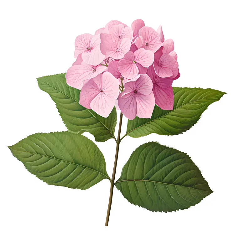 Pink Hydrangea with Green Leaves
