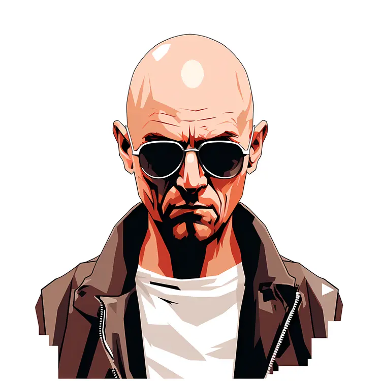 Serious Bald Man in Sunglasses and Jacket