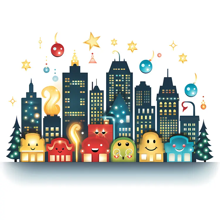 Festive Cityscape with Christmas Decorations