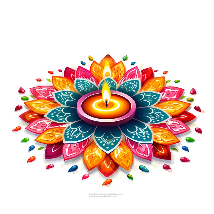 Colorful Candle and Floral Design for Diwali