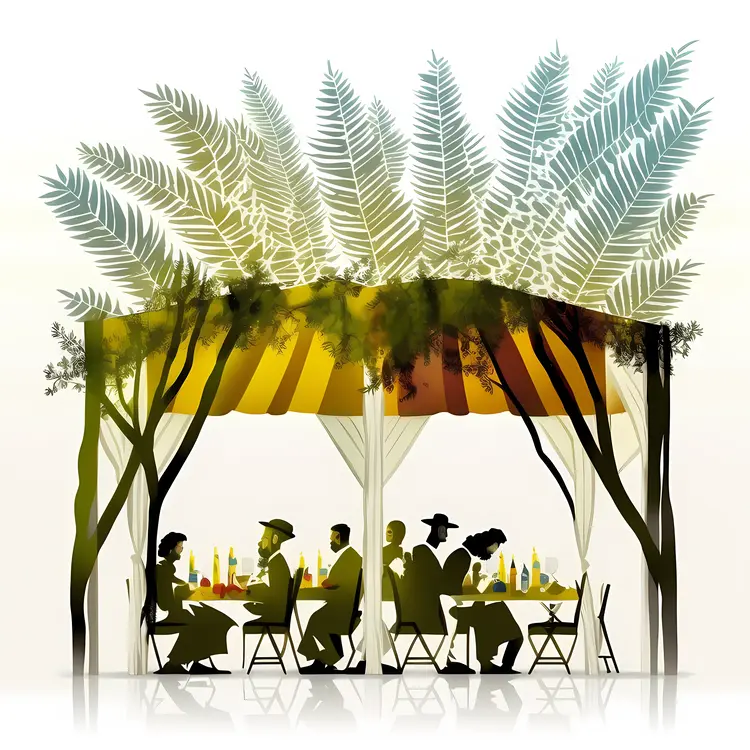Silhouettes of People Dining Under Decorated Booth